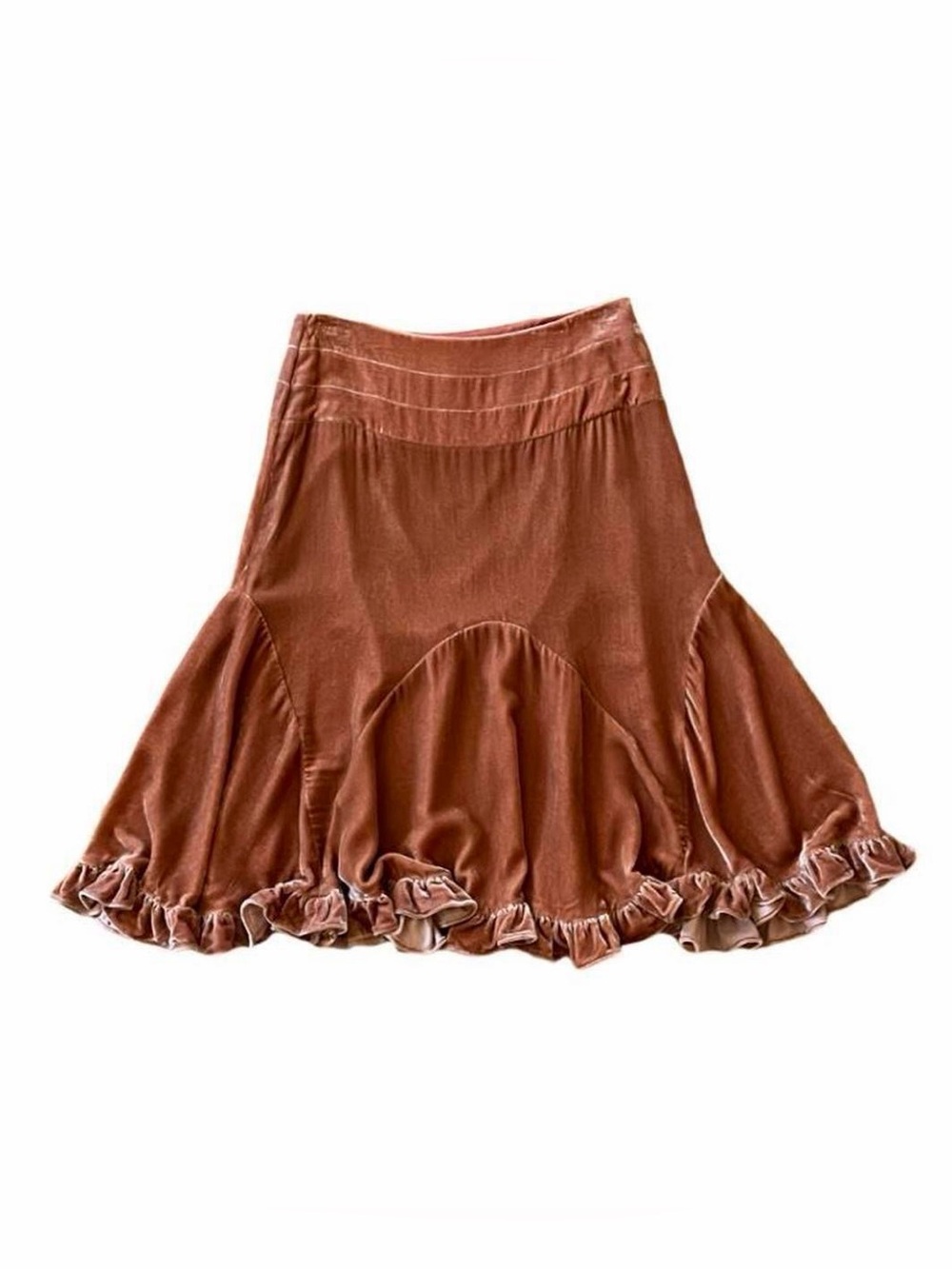 Odille Anthropologie Copper Velvet Ruffle Skirt - Size P0